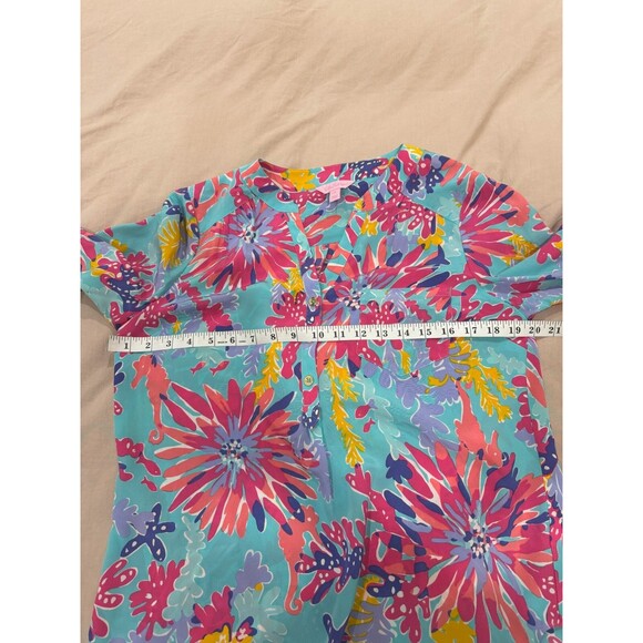 Lilly Pulitzer Womens Pink M Floral Trippin and Sippin Elsa Silk Popover Blouse - Picture 6 of 7